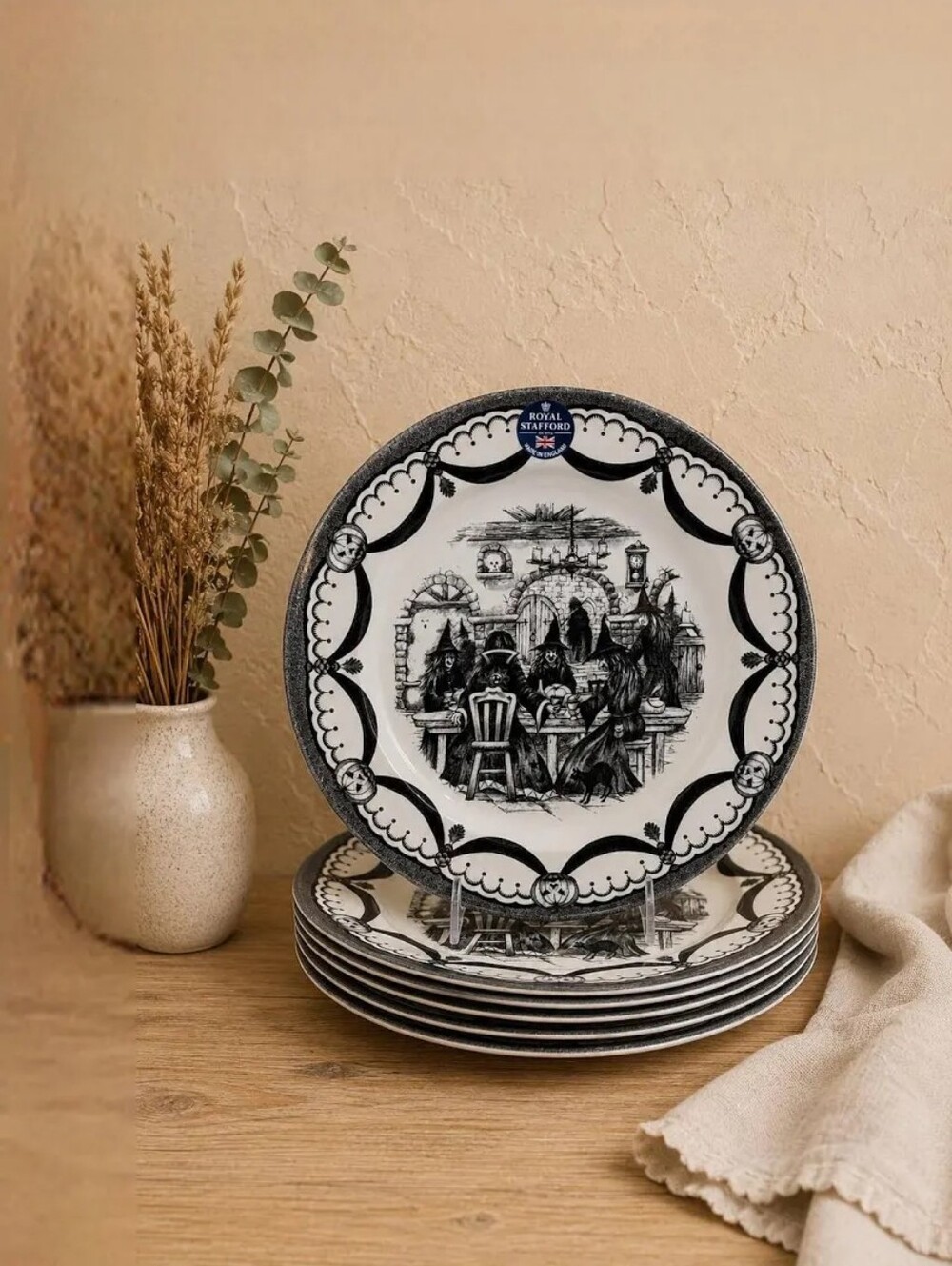 Set of 4 Royal Stafford Halloween Witch Dinner Plates